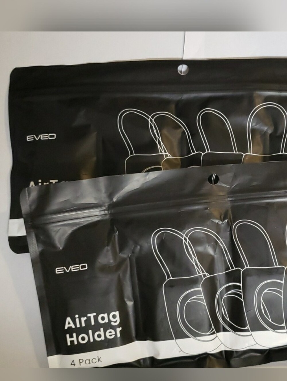 Eveo Black AirTag Holder 4-Pack X 2- Black Holders/ 8 Tags For The Price Of 4
